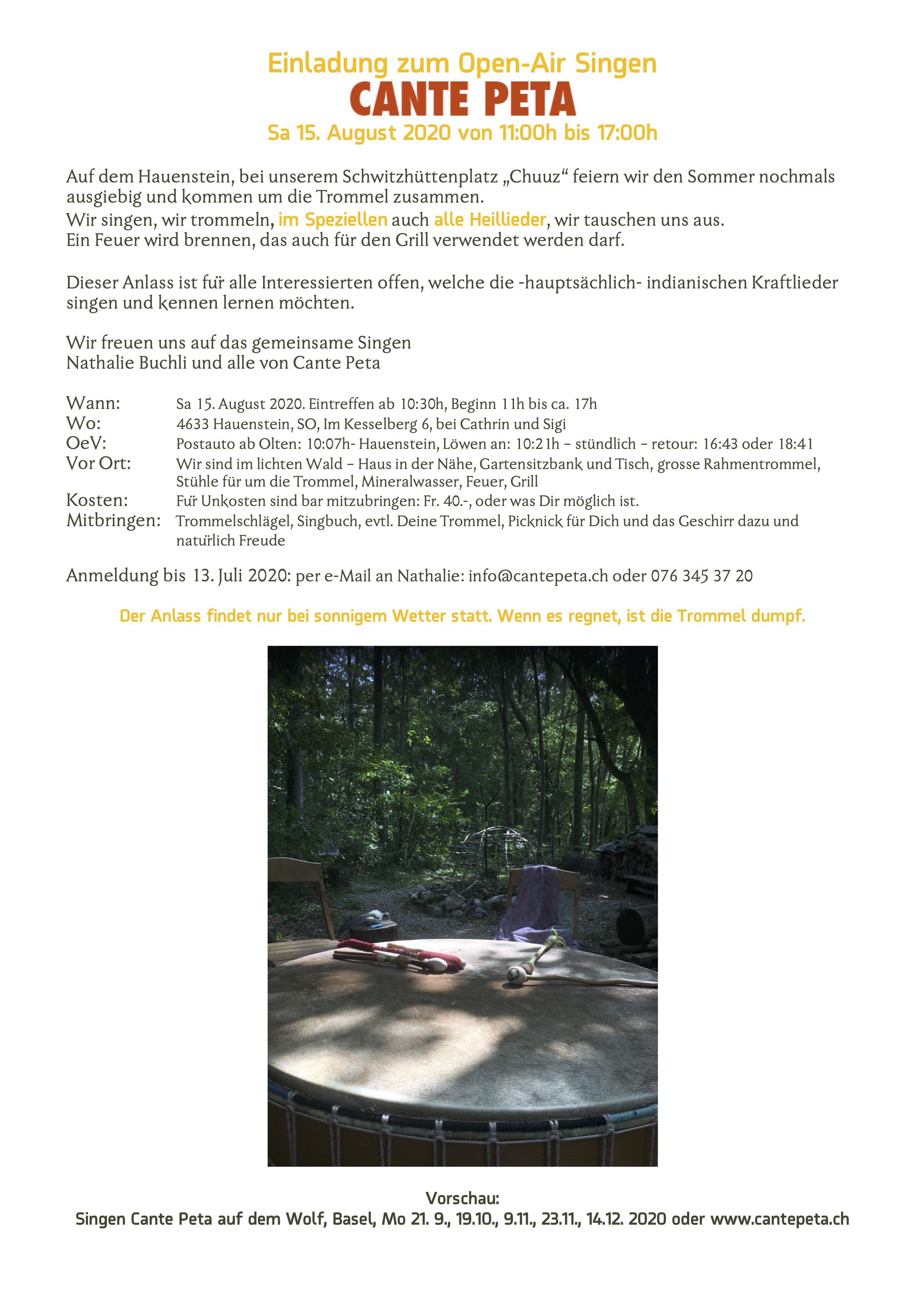 Sommer-Openair-Singen am Sa 15. August 2020 auf dem Hauenstein